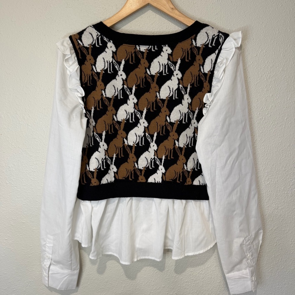 Maeve Ruffled Twofer Rabbit Print Sweater Vest - Picture 8 of 11
